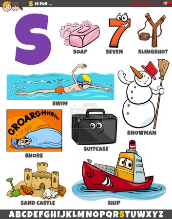 Zeichentrickdarstellung von Objekten und Zeichen, die für den Buchstaben S gesetzt sind