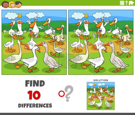 Ilustración de Dibujos animados ilustración de encontrar las diferencias entre imágenes juego educativo con gansos aves granja animales personajes grupo - Imagen libre de derechos