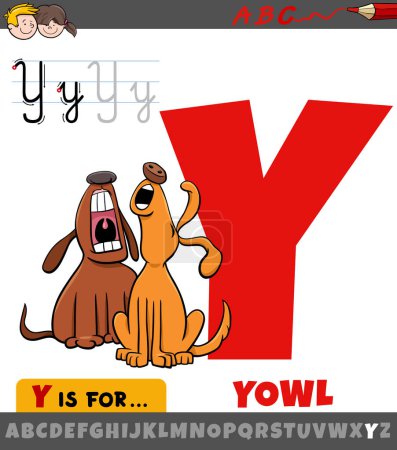 Dibujos animados educativos ilustración de la letra Y del alfabeto con la frase búho