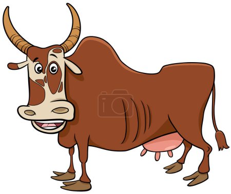 Cartoon illustration of zebu cow farm animal character