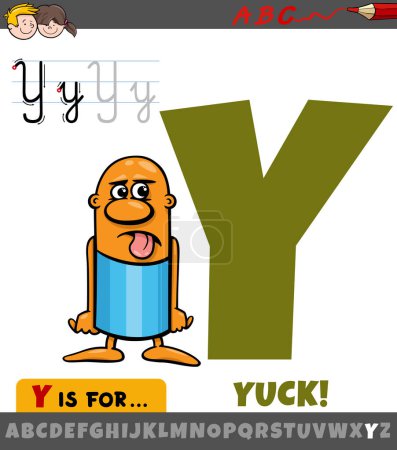 Illustration de bande dessinée éducative de la lettre Y de l'alphabet avec yuck dire ou phrase