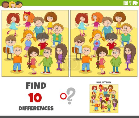Ilustración de Dibujos animados ilustración de encontrar las diferencias entre las imágenes de la actividad educativa con el grupo de niños - Imagen libre de derechos
