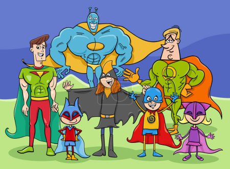 Zeichentrick-Illustration von Helden oder Superhelden Fantasy-Figuren Gruppe