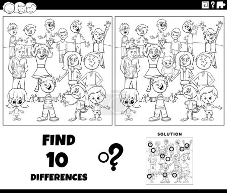Ilustración de Dibujos animados ilustración de encontrar las diferencias entre imágenes juego educativo con niños juguetones personajes grupo para colorear página - Imagen libre de derechos