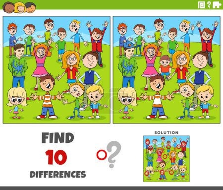 Ilustración de Dibujos animados ilustración de encontrar las diferencias entre imágenes juego educativo con los niños juguetones personajes grupo - Imagen libre de derechos