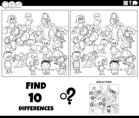 Ilustración de Dibujos animados ilustración de encontrar las diferencias entre imágenes juego educativo con los niños personajes grupo para colorear página - Imagen libre de derechos