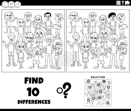 Ilustración de Dibujos animados ilustración de encontrar las diferencias entre las imágenes actividad educativa con los niños personajes grupo para colorear página - Imagen libre de derechos