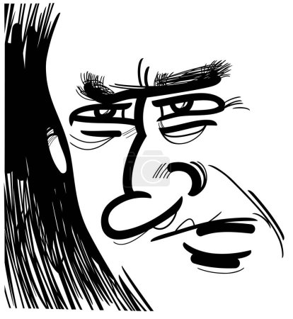 Schwarz-weiß Mann Gesicht Porträt Karikatur Skizze Zeichnung Zeichnung Illustration
