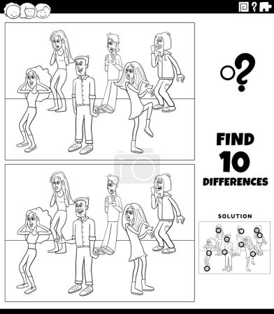 Ilustración de Dibujos animados ilustración de encontrar las diferencias entre imágenes juego educativo con personajes jóvenes sorprendidos grupo para colorear página - Imagen libre de derechos