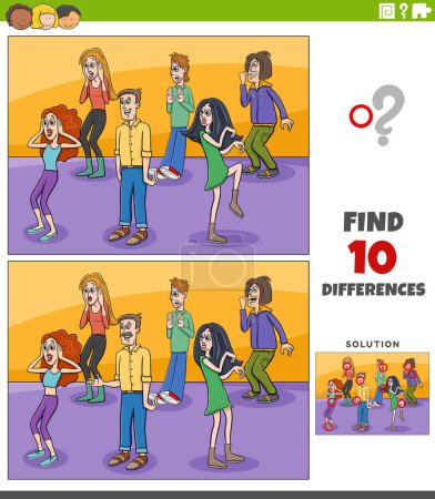 Ilustración de Dibujos animados ilustración de encontrar las diferencias entre imágenes juego educativo con los personajes jóvenes sorprendidos grupo - Imagen libre de derechos