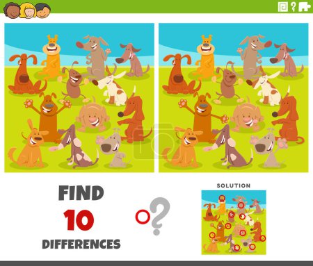 Ilustración de Dibujos animados ilustración de la búsqueda de las diferencias entre las imágenes de la actividad educativa con los perros grupo de personajes animales - Imagen libre de derechos