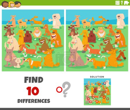 Ilustración de Dibujos animados ilustración de encontrar las diferencias entre imágenes juego educativo con perros animales personajes grupo - Imagen libre de derechos