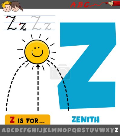 Educational cartoon illustration of letter Z from alphabet with sun at the zenith