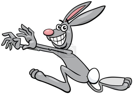 Cartoon illustration of funny running rabbit or bunny comic animal character