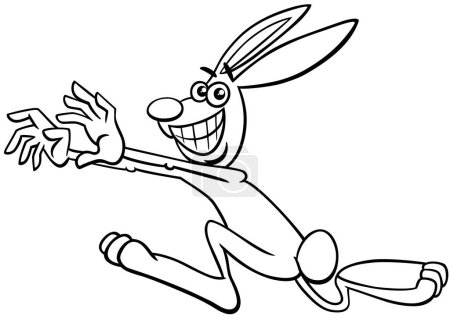 cartoon illustration of funny running rabbit or bunny comic animal character coloring page