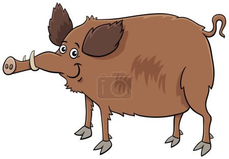Cartoon illustration of funny wild boar comic animal character