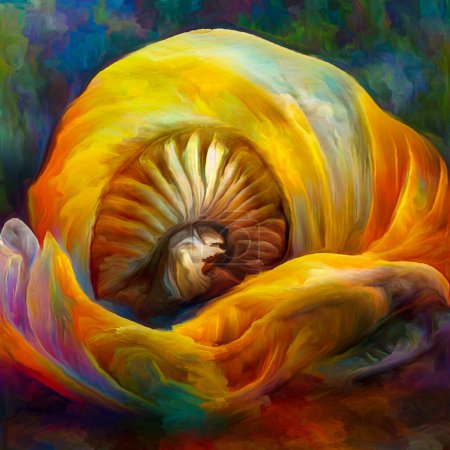 Foto de Dream of Nautilus series. Composition of spiral structures, shell patterns, colors and abstract elements on the subject of sea life, nature, creativity, art and design. - Imagen libre de derechos