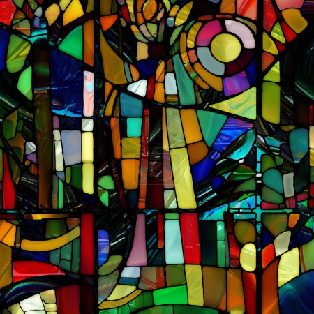 Téléchargez les photos : Rebirth of Stained Glass series. Composition de fond de diverses textures, couleurs et formes de verre au sujet de la perception de la lumière, de la créativité, de l'art et du design. - en image libre de droit