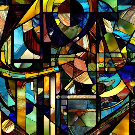 Téléchargez les photos : Rebirth of Stained Glass series. Arrangement de diverses textures, couleurs et formes de verre au sujet de la perception de la lumière, de la créativité, de l'art et du design. - en image libre de droit