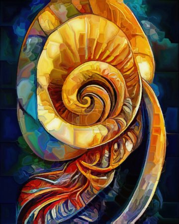 Photo for Dream of Seashell series. Interplay of spiral structures, shell patterns, colors and abstract elements on the subject of sea life, nature, creativity, art and design. - Royalty Free Image