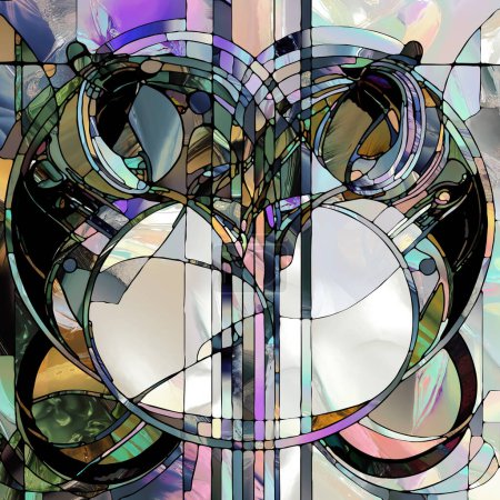 Foto de Serie de vidrieras afiladas. Abstracción artística de patrones abstractos de vidrio de color sobre el tema de la percepción de croma, luz y patrón, geometría del color y diseño. - Imagen libre de derechos