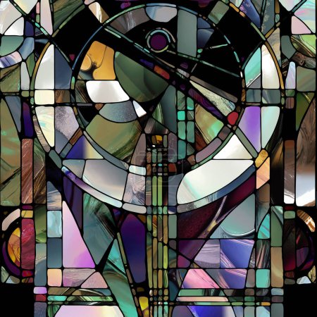 Foto de Sharp Stained Glass series. Artistic abstraction of abstract color glass patterns on the subject of chroma, light and pattern perception, geometry of color and design. - Imagen libre de derechos