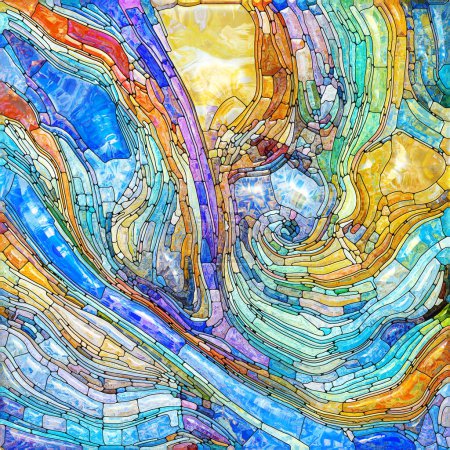 Foto de Shimmering Glass series. Composition of saturated refracted glass patterns on the subject of sensory enchantment, light perception, imagination and creativity. - Imagen libre de derechos