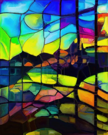 Photo for Stained Glass on Canvas series. Interplay of multicolored shapes and fragments on the subject of art, creativity and design. - Royalty Free Image