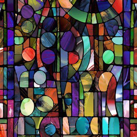 Foto de Serie de vidrieras afiladas. Diseño hecho de patrones de vidrio de color abstracto sobre el tema de la percepción de croma, luz y patrón, geometría de color y diseño. - Imagen libre de derechos