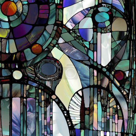 Foto de Serie de vidrieras afiladas. Diseño hecho de patrones de vidrio de color abstracto sobre el tema de la percepción de croma, luz y patrón, geometría de color y diseño. - Imagen libre de derechos