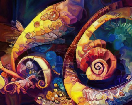 Foto de Serie Sueños en espiral. Interacción de formas naturales surrealistas, texturas y colores sobre el tema del arte, la imaginación y los sueños. - Imagen libre de derechos