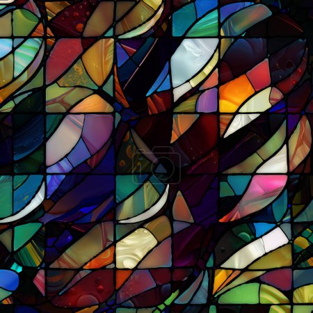 Foto de Renacimiento de la serie de vidrieras. Disposición de diversas texturas de vidrio, colores y formas sobre el tema de la percepción de la luz, creatividad, arte y diseño. - Imagen libre de derechos