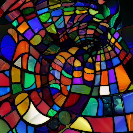 Foto de Renacimiento de la serie de vidrieras. Disposición de diversas texturas de vidrio, colores y formas sobre el tema de la percepción de la luz, creatividad, arte y diseño. - Imagen libre de derechos