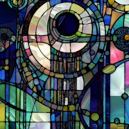 Foto de Rebirth of Stained Glass series. Backdrop of diverse glass textures, colors and shapes on the subject of light perception, creativity, art and design. - Imagen libre de derechos
