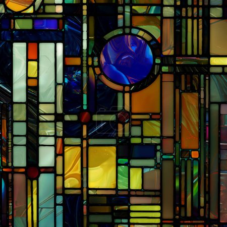 Foto de Renacimiento de la serie de vidrieras. Composición de fondo de diversas texturas de vidrio, colores y formas sobre el tema de la percepción de la luz, creatividad, arte y diseño. - Imagen libre de derechos
