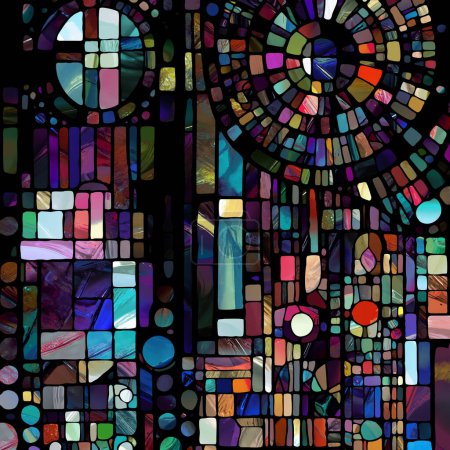 Foto de Sharp Stained Glass series. Image of abstract color glass patterns on the subject of chroma, light and pattern perception, geometry of color and design. - Imagen libre de derechos