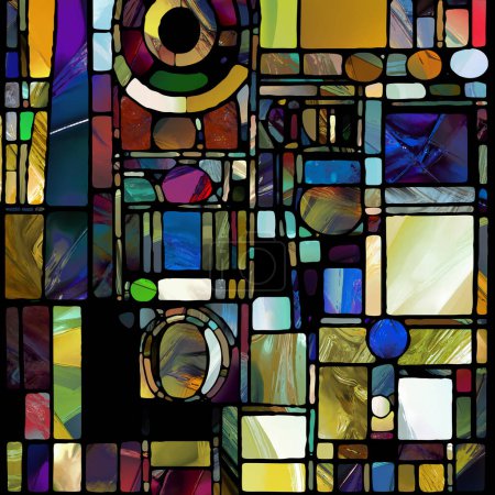 Foto de Serie de vidrieras afiladas. Diseño de fondo de patrones de vidrio de color abstracto sobre el tema de la percepción de croma, luz y patrón, geometría de color y diseño. - Imagen libre de derechos