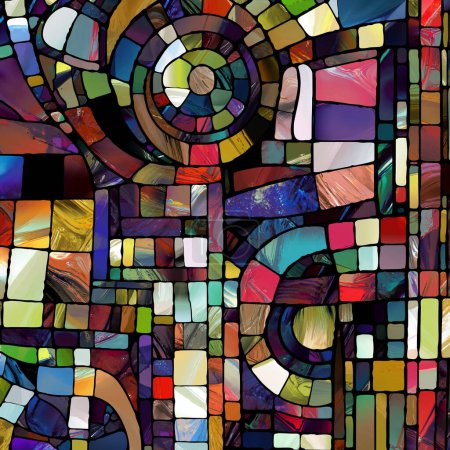 Serie de vidrieras afiladas. Diseño de fondo de patrones de vidrio de color abstracto sobre el tema de la percepción de croma, luz y patrón, geometría de color y diseño.