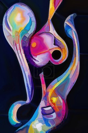 Foto de Serie Color de la música. Composición de formas, trazos y doblajes de pintura de color sobre el tema de la música, la creatividad y el diseño. - Imagen libre de derechos
