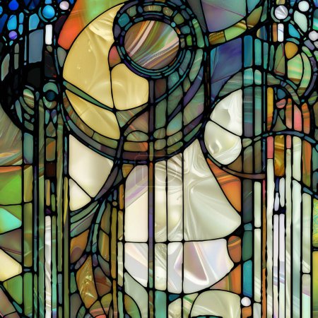 Foto de Renacimiento de la serie de vidrieras. Diseño hecho de diversas texturas de vidrio, colores y formas sobre el tema de la percepción de la luz, creatividad, arte y diseño. - Imagen libre de derechos