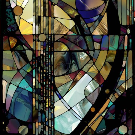 Téléchargez les photos : Sharp Stained Glass series. Artistic abstraction of abstract color glass patterns on the subject of chroma, light and pattern perception, geometry of color and design. - en image libre de droit