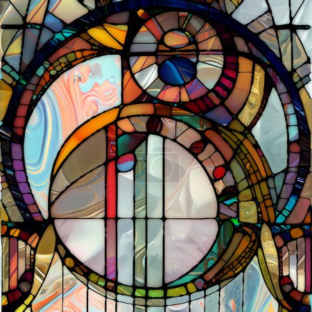 Rebirth of Stained Glass series. Background composition of diverse glass textures, colors and shapes on the subject of light perception, creativity, art and design.