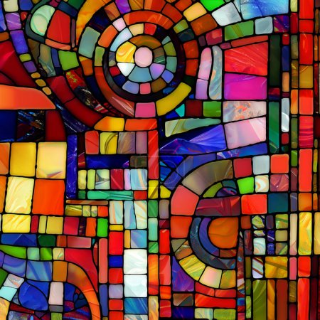 Photo for Rebirth of Stained Glass series. Background design of diverse glass textures, colors and shapes on the subject of light perception, creativity, art and design. - Royalty Free Image