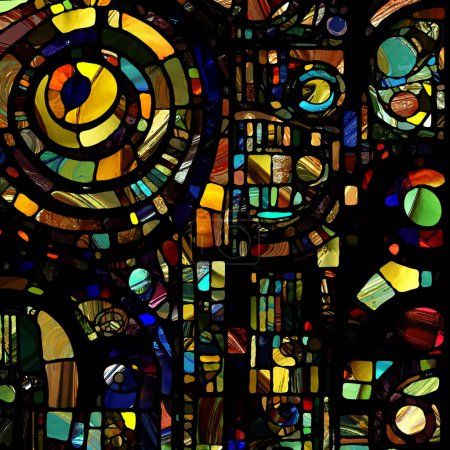 Photo for Rebirth of Stained Glass series. Arrangement of diverse glass textures, colors and shapes on the subject of light perception, creativity, art and design. - Royalty Free Image