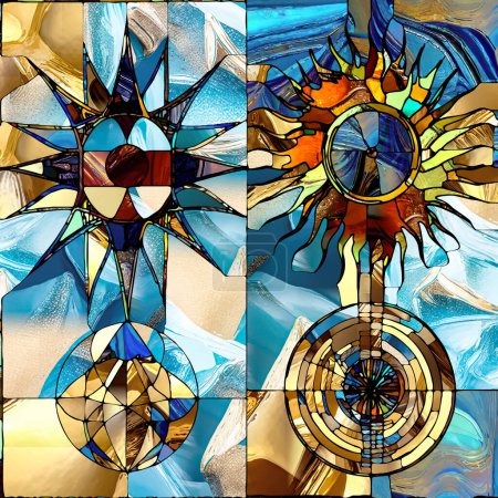 Téléchargez les photos : Rebirth of Stained Glass series. Artistic abstraction of diverse glass textures, colors and shapes on the subject of light perception, creativity, art and design. - en image libre de droit