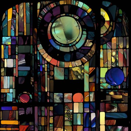 Photo for Sharp Stained Glass series. Backdrop design of abstract color glass patterns on the subject of chroma, light and pattern perception, geometry of color and design. - Royalty Free Image