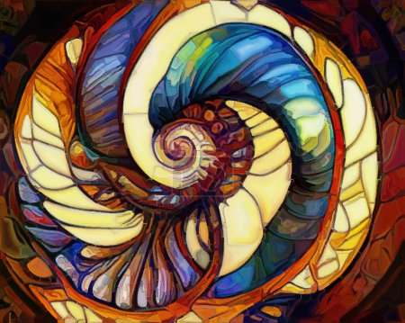 Foto de Dream of Nautilus series. Arrangement of spiral structures, shell patterns, colors and abstract elements on the subject of sea life, nature, creativity, art and design. - Imagen libre de derechos