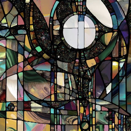 Foto de Serie de vidrieras afiladas. Composición de patrones abstractos de vidrio de color sobre el tema de la percepción de croma, luz y patrón, geometría de color y diseño. - Imagen libre de derechos