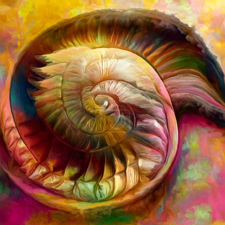 Photo for Dream of Nautilus series. Interplay of spiral structures, shell patterns, colors and abstract elements on the subject of sea life, nature, creativity, art and design. - Royalty Free Image