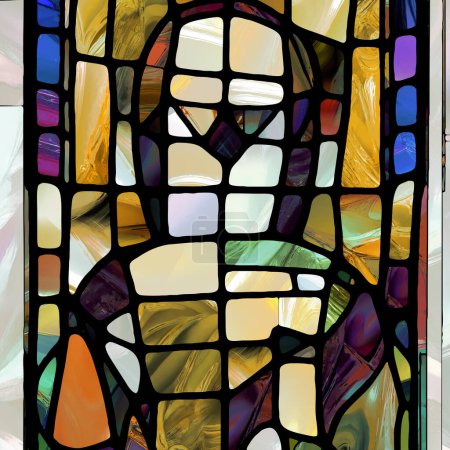 Photo for Sharp Stained Glass series. Backdrop design of abstract color glass patterns on the subject of chroma, light and pattern perception, geometry of color and design. - Royalty Free Image